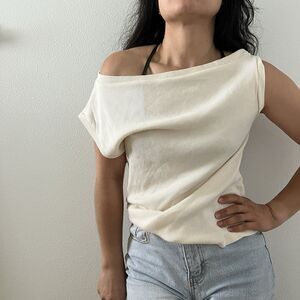 Anthropologie By Together knit beige neutral Tee cowl shoulder slouch Size Large
